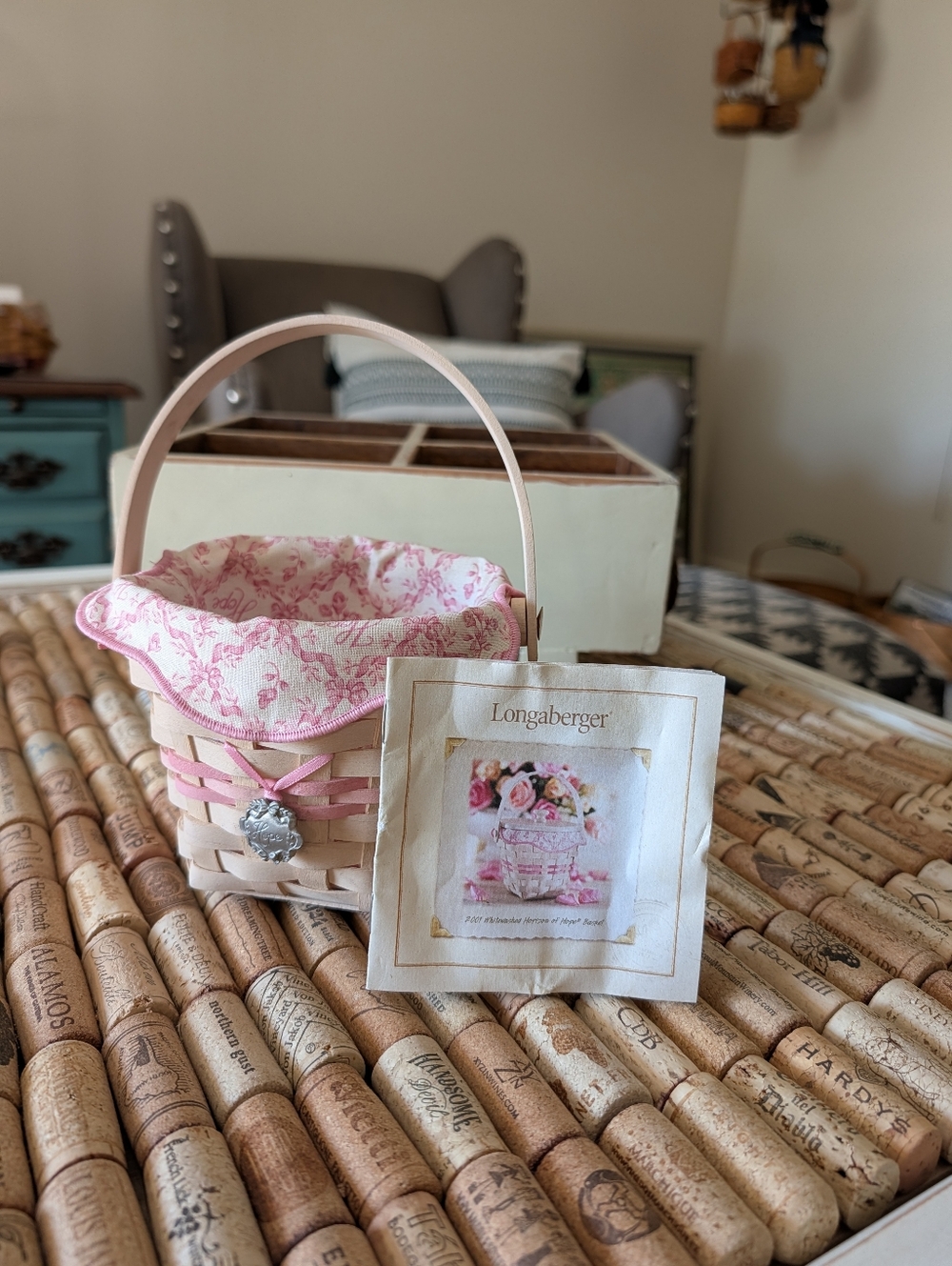 Longaberger 2001 Horizon Of Hope Basket W/ Fabric Liner, Tie On & Product Card